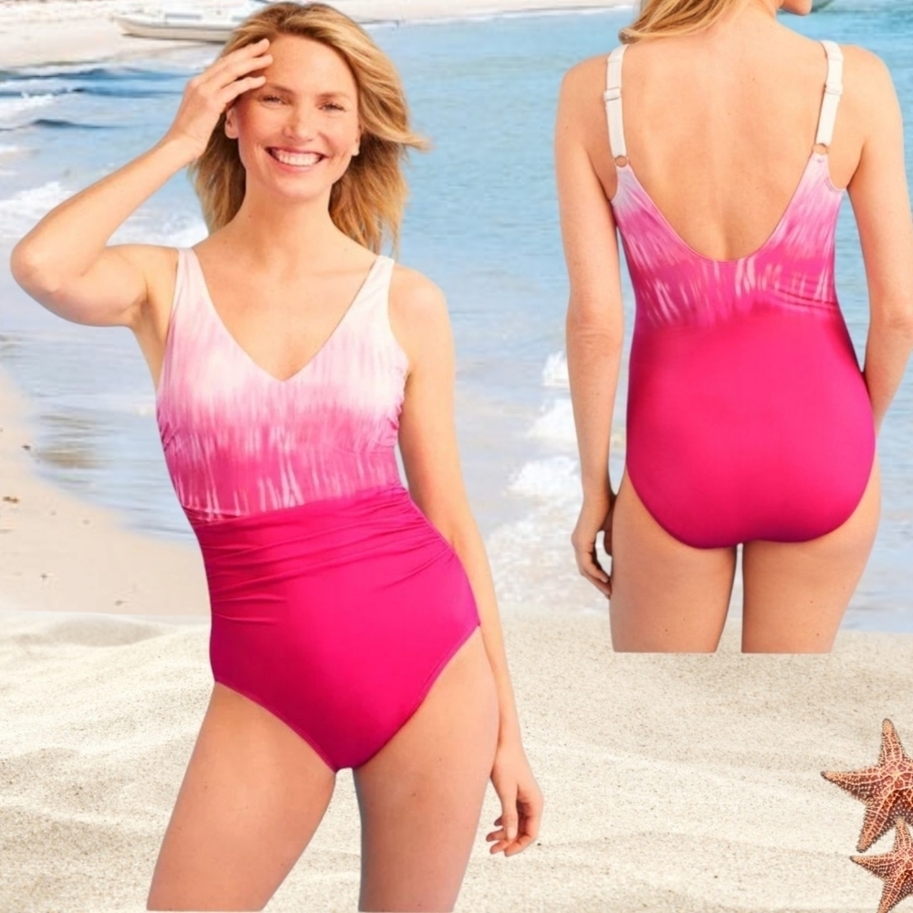 Miraclesuit X Talbots Blockbuster Dip Dye Firm Control 1-Piece Swimsuit - Sz 14